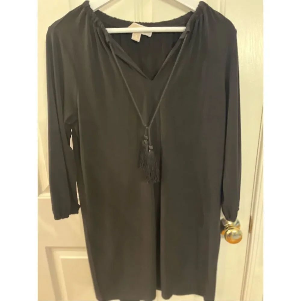 Michael Michael Kors Black Slinky TasselโTie Long Sleeve Dress sz S EUC